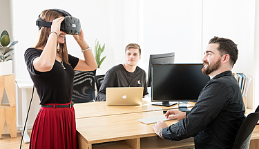 Girl wearing a virtual reality headset