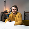 Student on a podcast