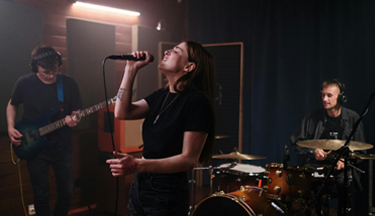 Music students performing in studio