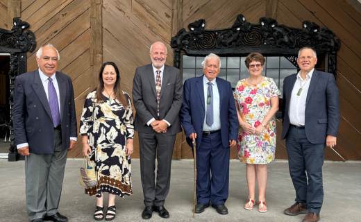 Pictured from left: Leith Comer, Roana Bennett, Dr Pim Borren, Kaumatua Ken Kennedy, Christa George and Deryck Shaw
