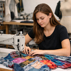 Fashion student using sewing machine