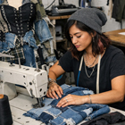 Fashion student using a sew machine