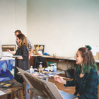 Creative students in class working on their art