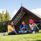 International students talking outside Tangatarua Marae
