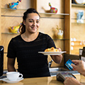 Campus café staff serving food