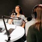 Content creation students in the podcasting studio