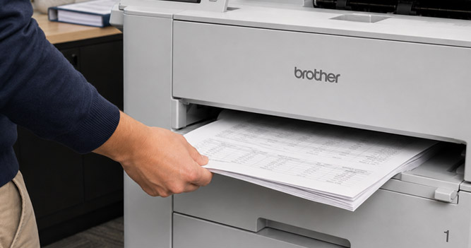 Person pulling out paper of a printer