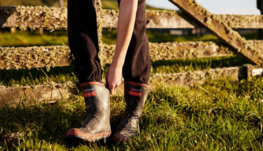 Farming student putting on their gumboots