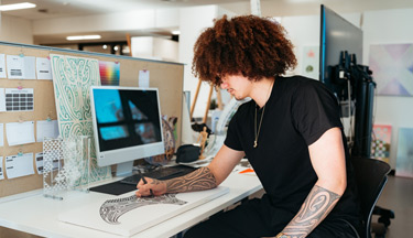 Creative student working on their art work