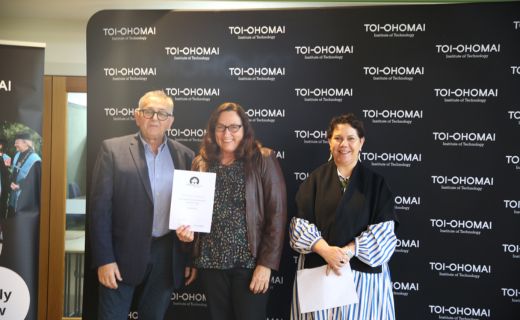 Photo: From left: Rotary Rotorua Sunrise representative Heinz Fett, St Chads General Manager Kath Curran and Toi Ohomai Regional Director Kieran Hewitson.  