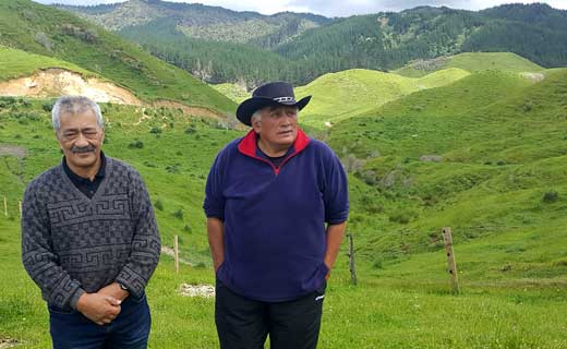 Rapaera Black Contracting Ltd’s Rapera Black and Toi Ohomai Institute of Technology’s Māori Studies Lecturer, Eru Biddle at the test site near Taneatua