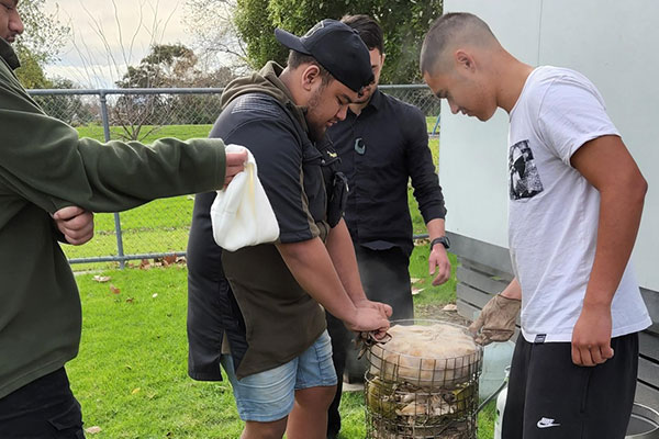 Students getting food at Matariki lunch