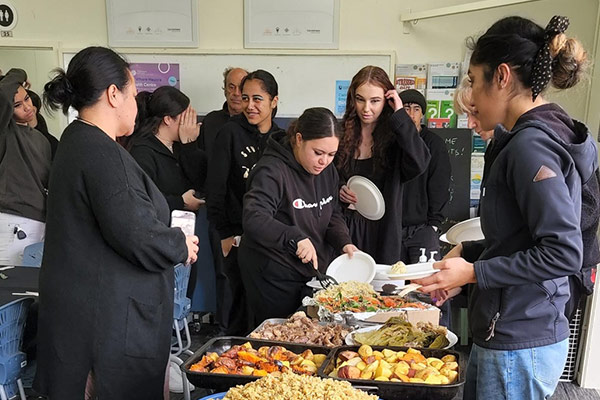 Students getting food at Matariki lunch