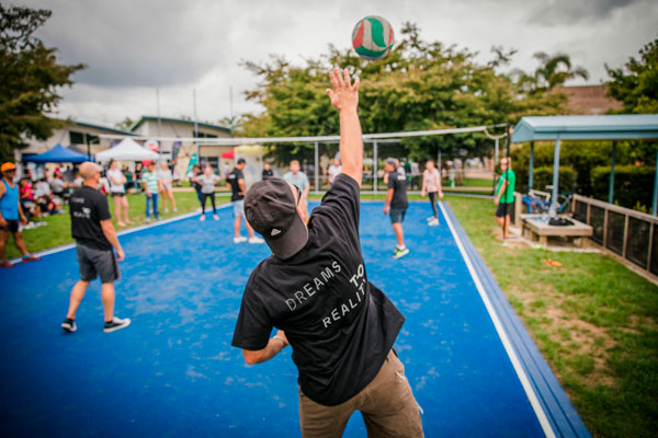 Students playing volleyball