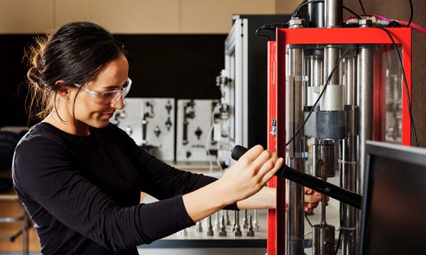 Student using a lathe