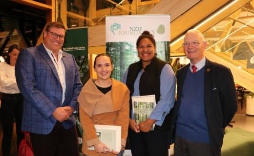 Mary Sutherland Scholarship winners Pamela Purdie and Lily Marshall with NZIF President James Treadwell and NZIF Foundation Chairman Andrew McEwen.
